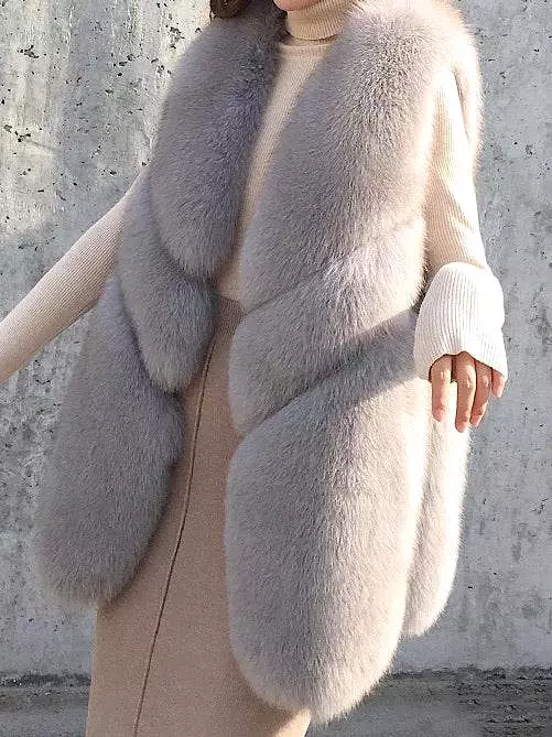 Three Asymmetrical Panel Genuine Fox Fur Gilet