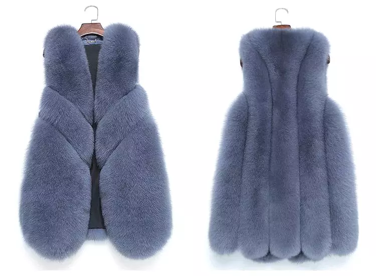 Three Asymmetrical Panel Genuine Fox Fur Gilet