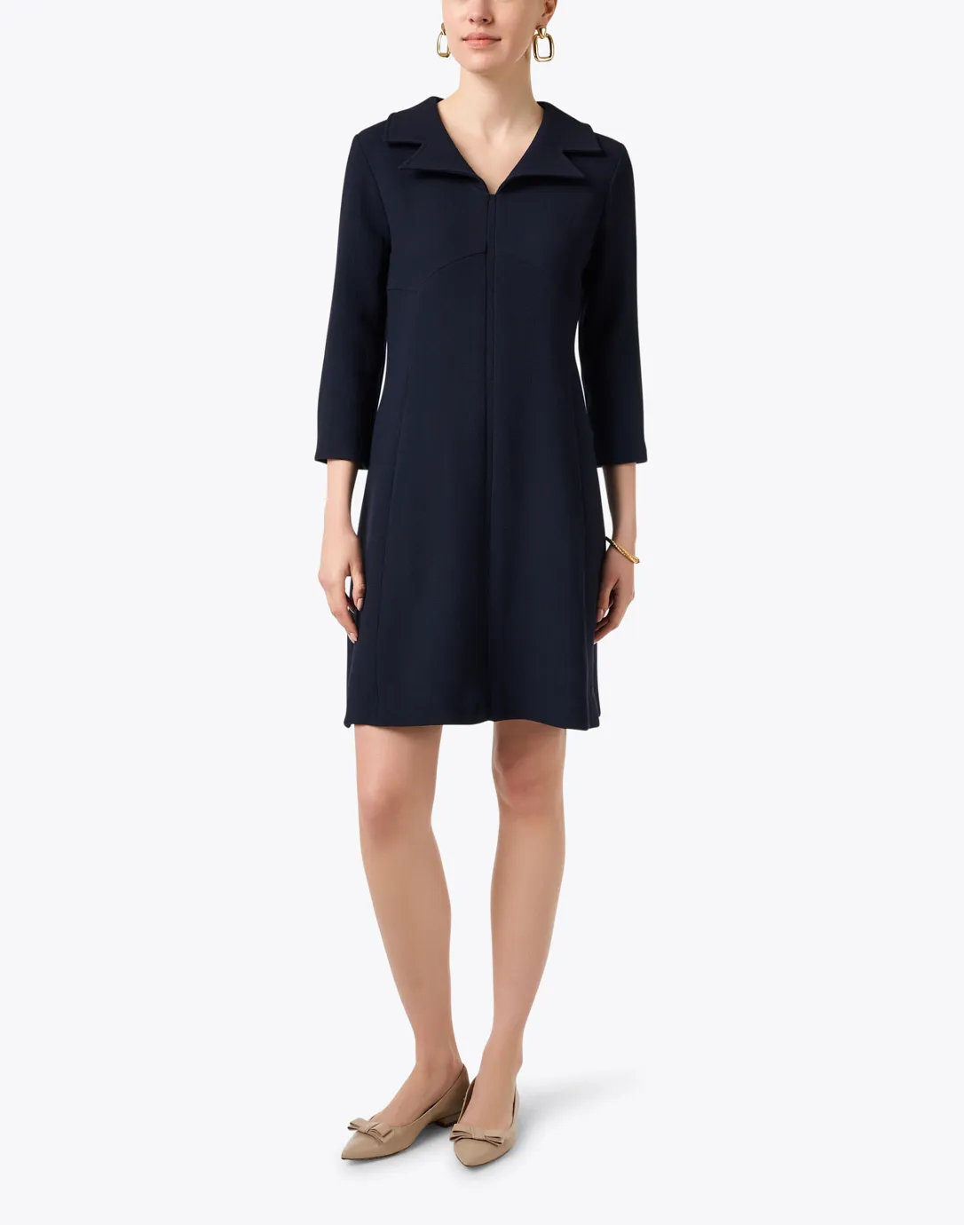 Tia Navy Wool Crepe Dress