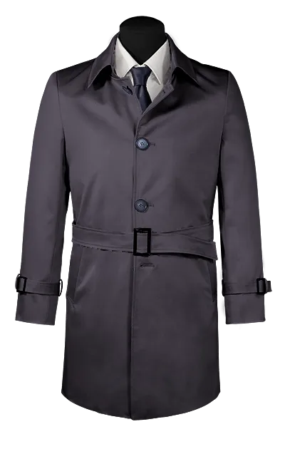  Trench coat de botonadura simple azul larga con cinturón