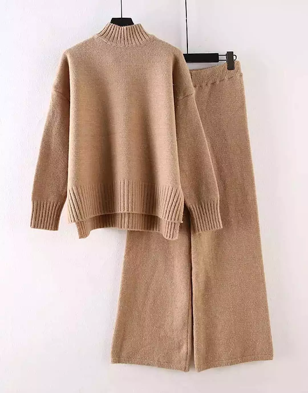 Two Piece Knit Soft Turtleneck Top Pants Set