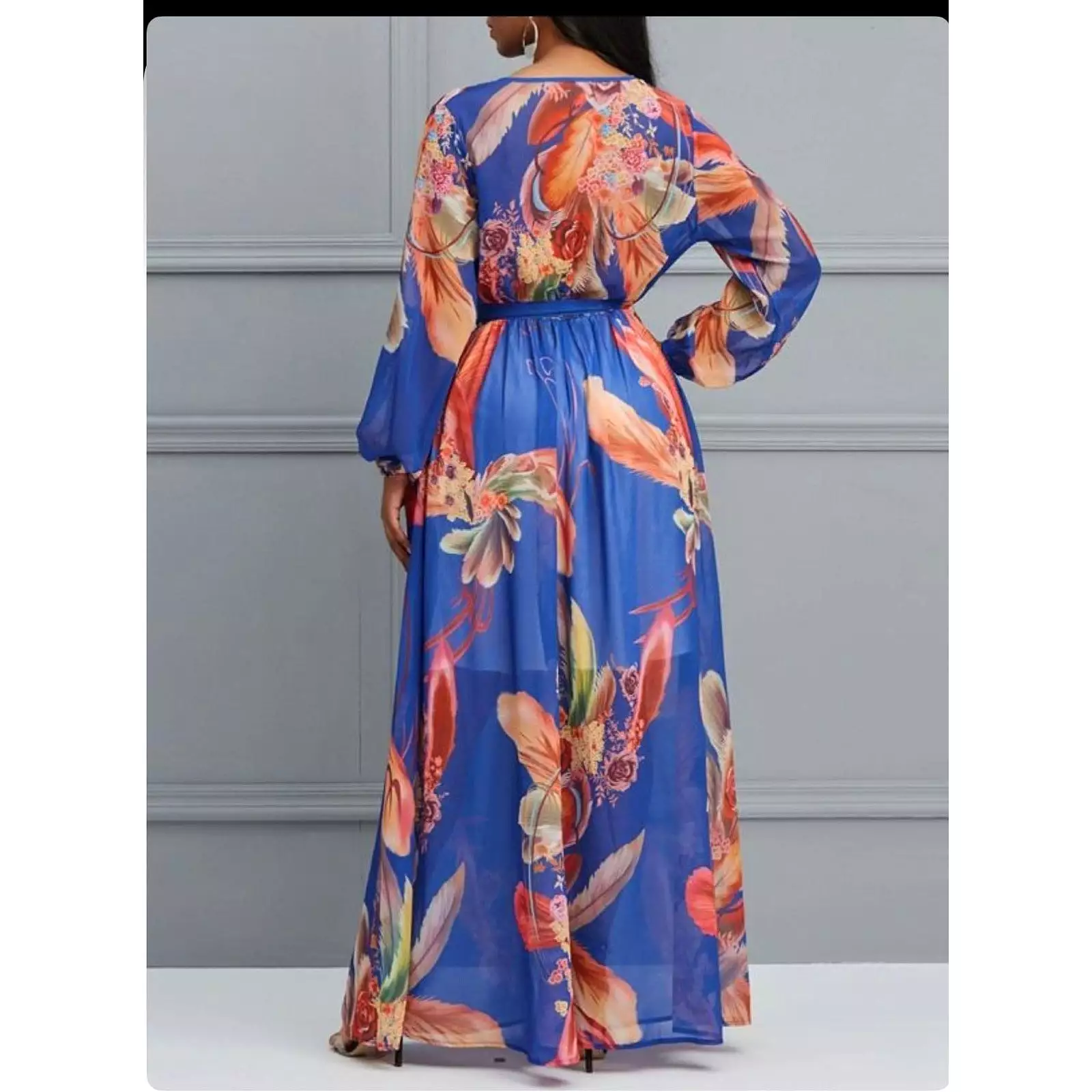 V-Neck Floral Print Maxi Dress