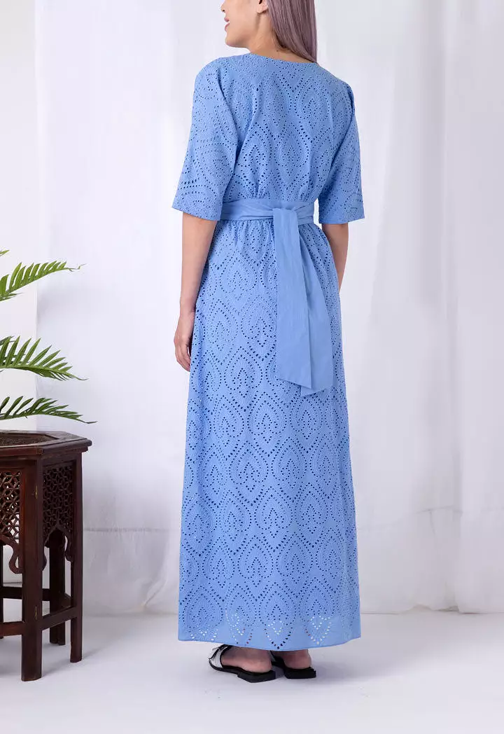 V-Neck Schiffli Long Dress