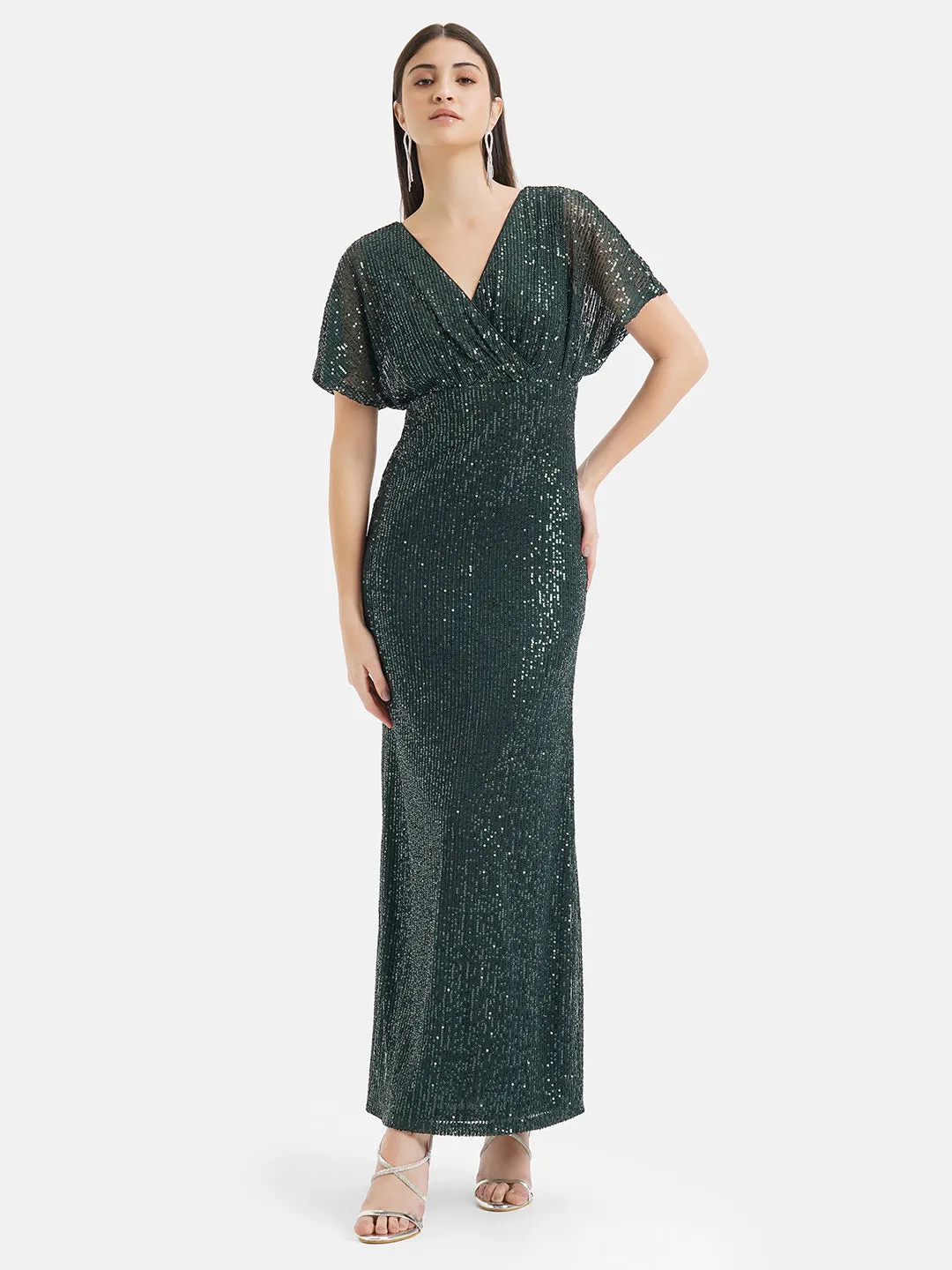 V Neck Sequin Maxi Dress