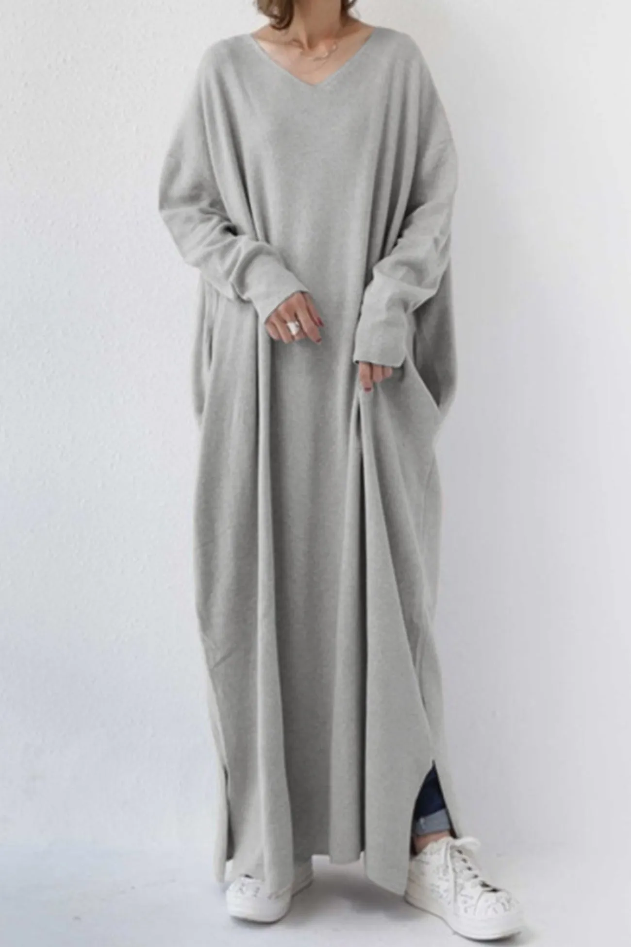 V Neck Slit Hem Sweatshirt Dress