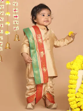 VASTRAMAY Boy's Rose Gold Kurta with Dhoti Pants & With Dupatta Set