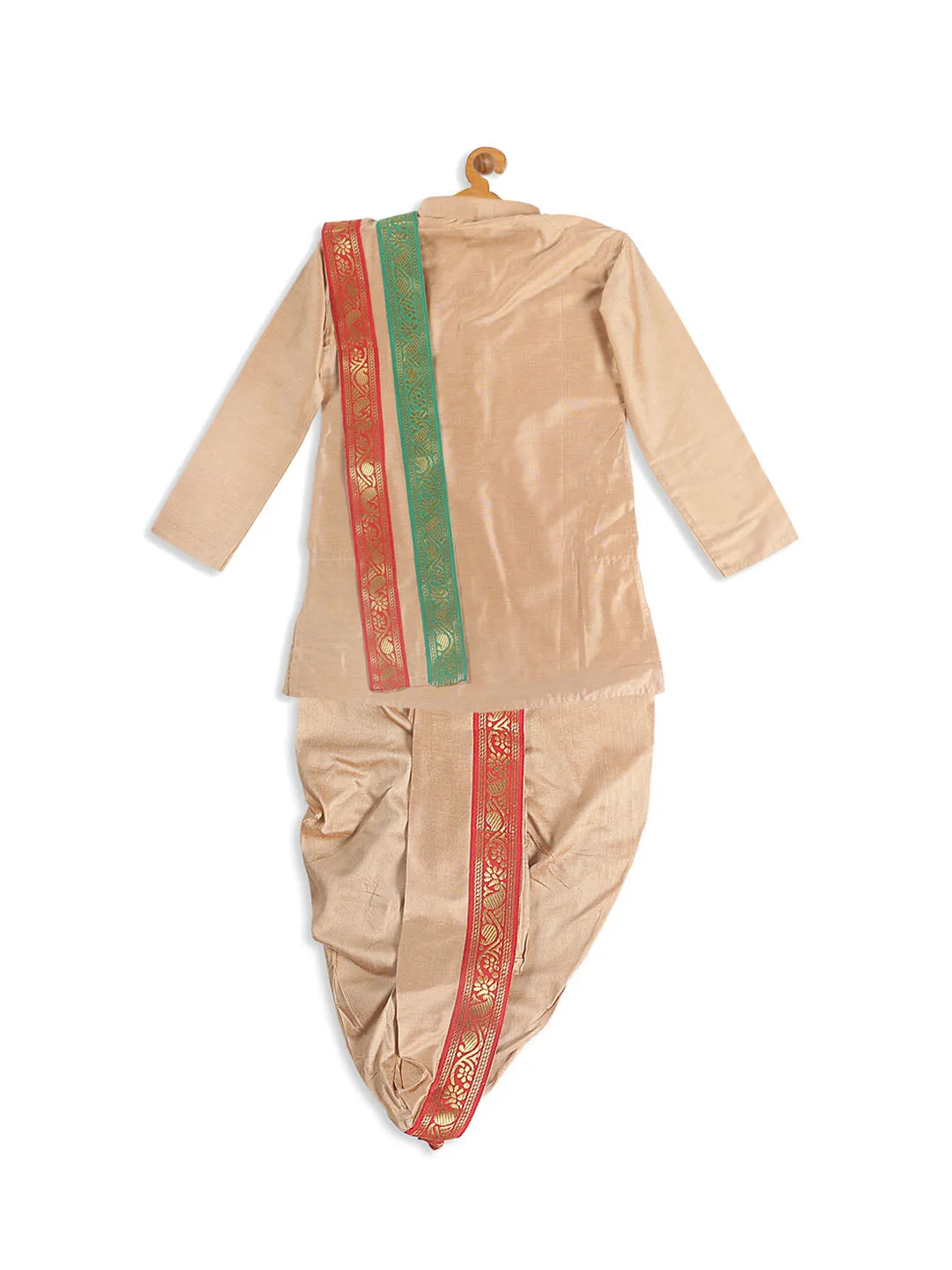 VASTRAMAY Boy's Rose Gold Kurta with Dhoti Pants & With Dupatta Set