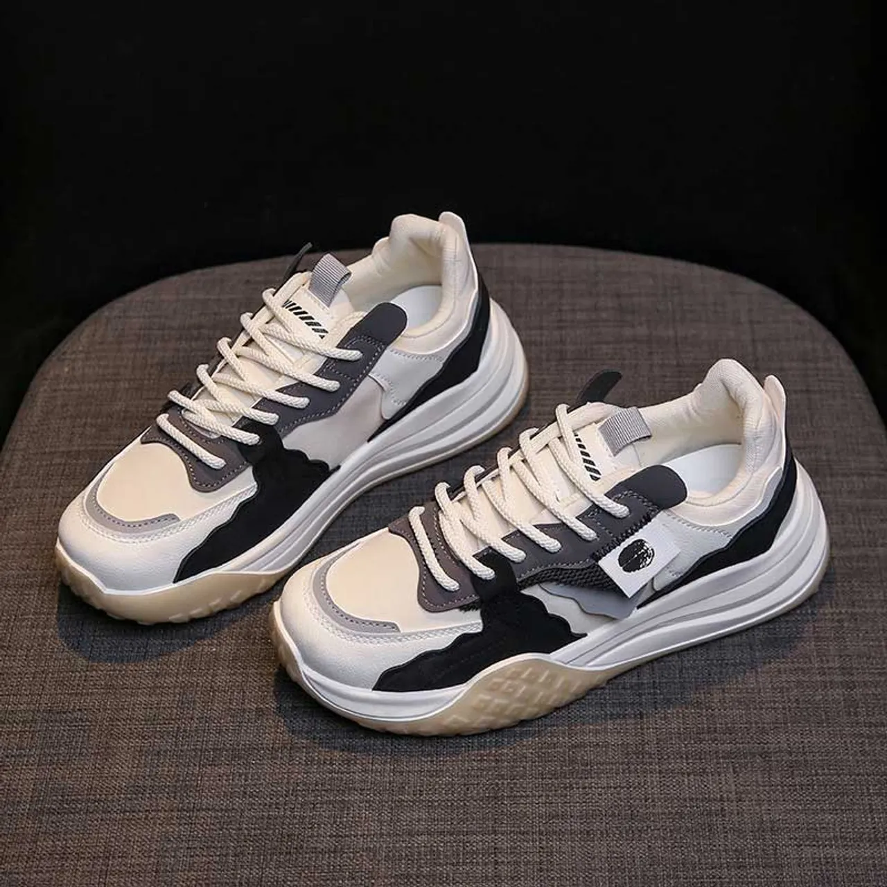 White black layered accents casual shoe sneaker