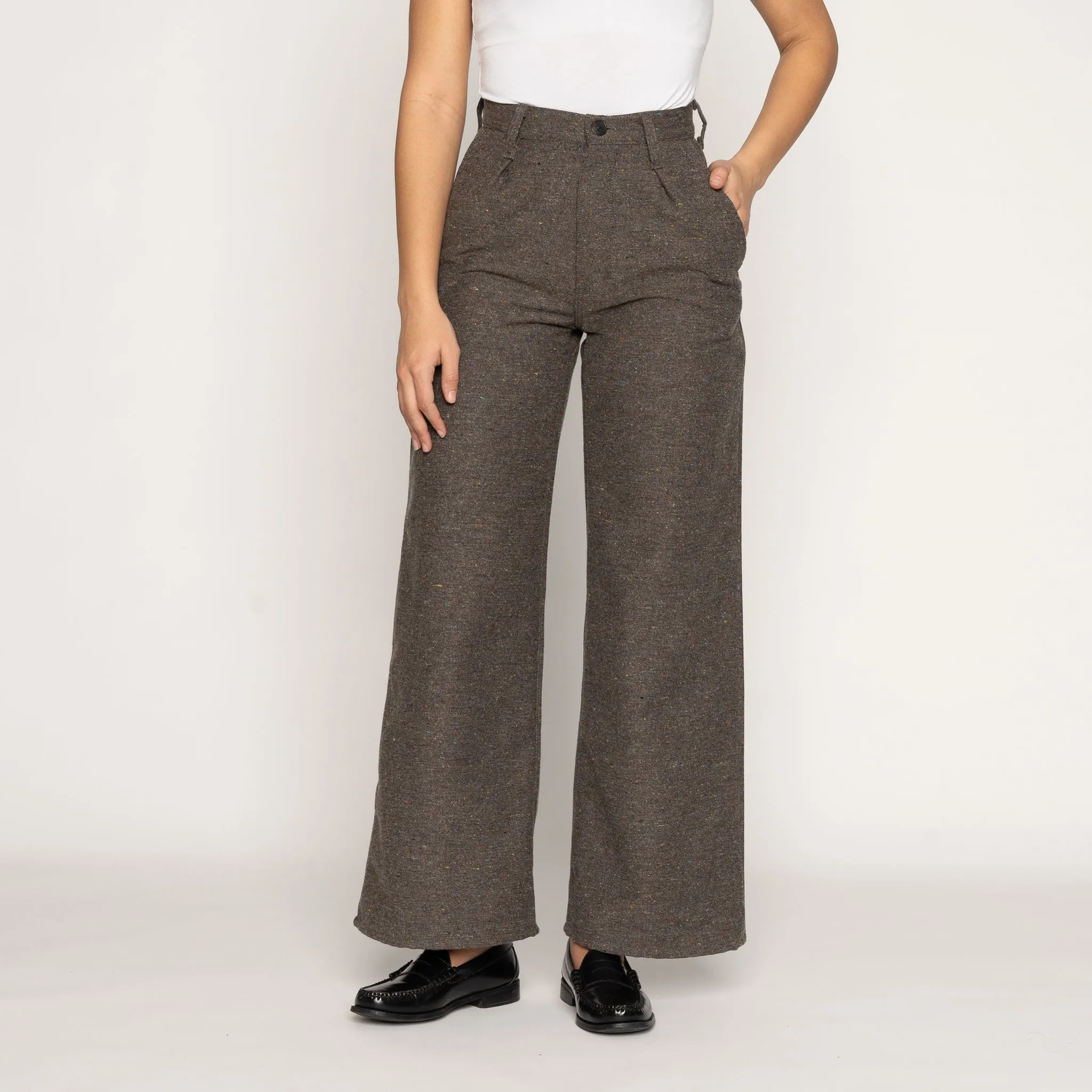 Wide Leg Trouser - Wool Multi Nep - Brown