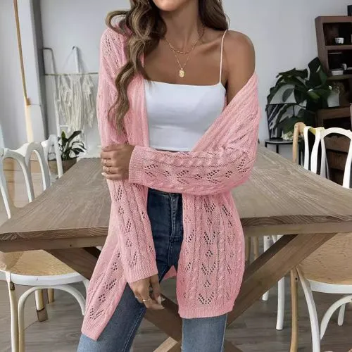 Women's Coat Cardigan Long Sleeve Sweaters & Cardigans Hollow Out Streetwear Solid Color