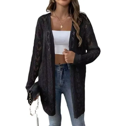 Women's Coat Cardigan Long Sleeve Sweaters & Cardigans Hollow Out Streetwear Solid Color