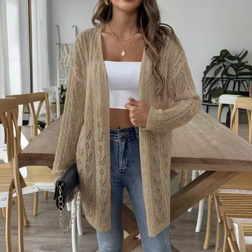 Women's Coat Cardigan Long Sleeve Sweaters & Cardigans Hollow Out Streetwear Solid Color