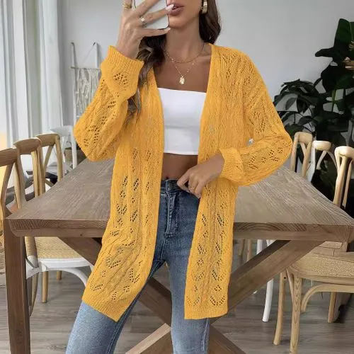 Women's Coat Cardigan Long Sleeve Sweaters & Cardigans Hollow Out Streetwear Solid Color