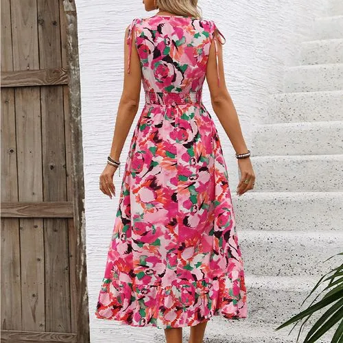 Women's Regular Dress Vacation V Neck Sleeveless Printing Midi Dress Holiday Beach