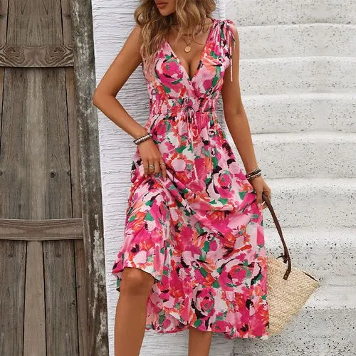 Women's Regular Dress Vacation V Neck Sleeveless Printing Midi Dress Holiday Beach