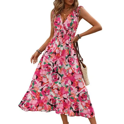 Women's Regular Dress Vacation V Neck Sleeveless Printing Midi Dress Holiday Beach