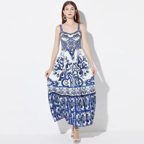 Women's Regular Dress Vintage Style Collarless Printing Sleeveless Printing Maxi Long Dress Daily