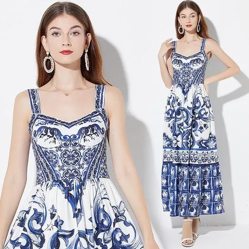 Women's Regular Dress Vintage Style Collarless Printing Sleeveless Printing Maxi Long Dress Daily