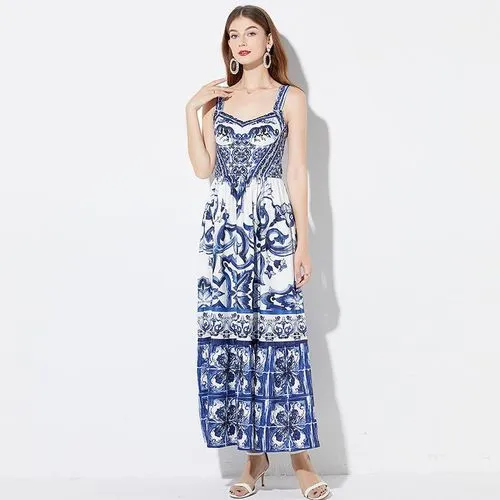 Women's Regular Dress Vintage Style Collarless Printing Sleeveless Printing Maxi Long Dress Daily