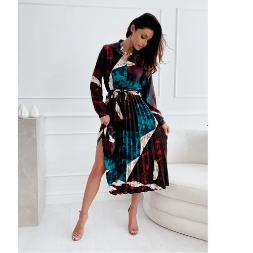 Women's Shirt Dress Elegant Turndown Long Sleeve Color Block Midi Dress Daily