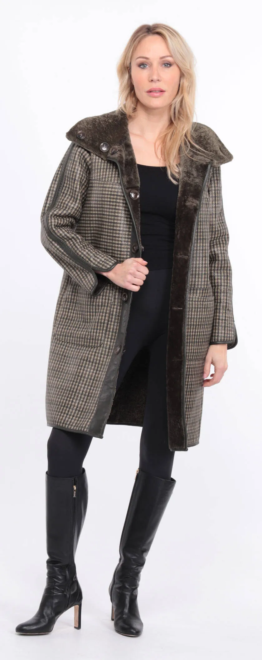 Women's reversible khaki gaby sheepskin coat