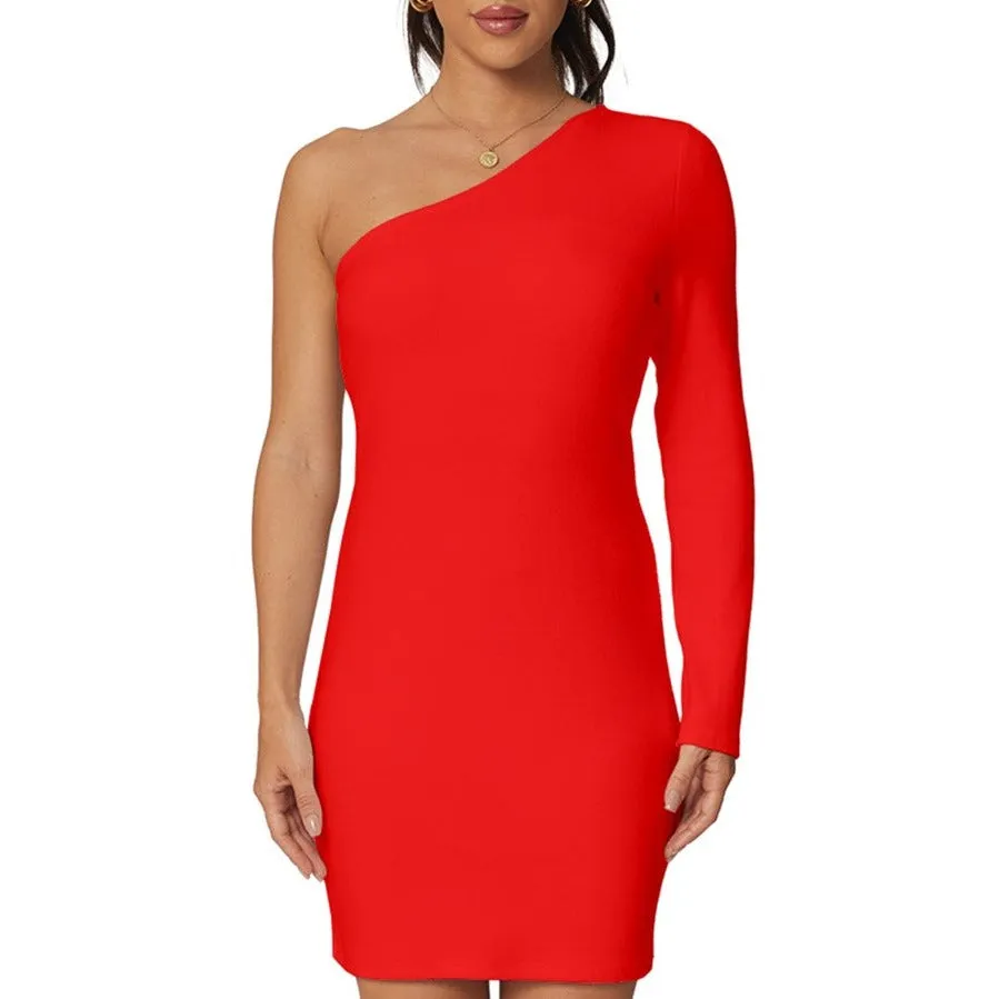 XS - 5XL Scarlet Femboy Long-Sleeve One Shoulder Mini Dress