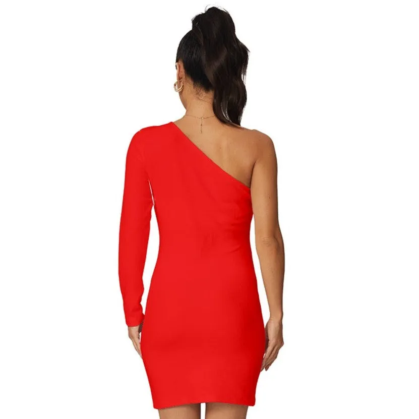 XS - 5XL Scarlet Femboy Long-Sleeve One Shoulder Mini Dress