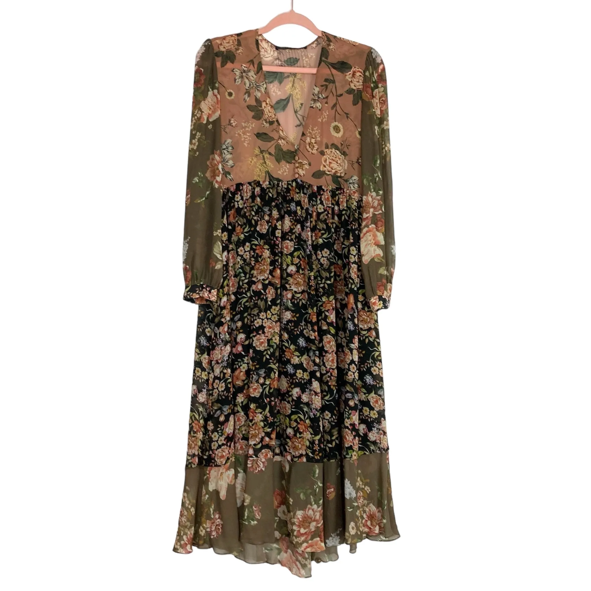 Zara Woman Blush and Black Floral Dress- Size XS